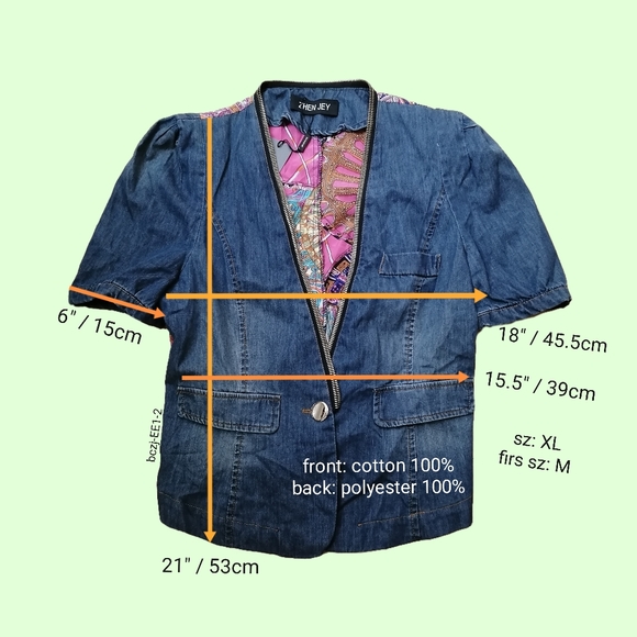 washed denim V-neck,  short-sleeved top - Picture 2 of 4